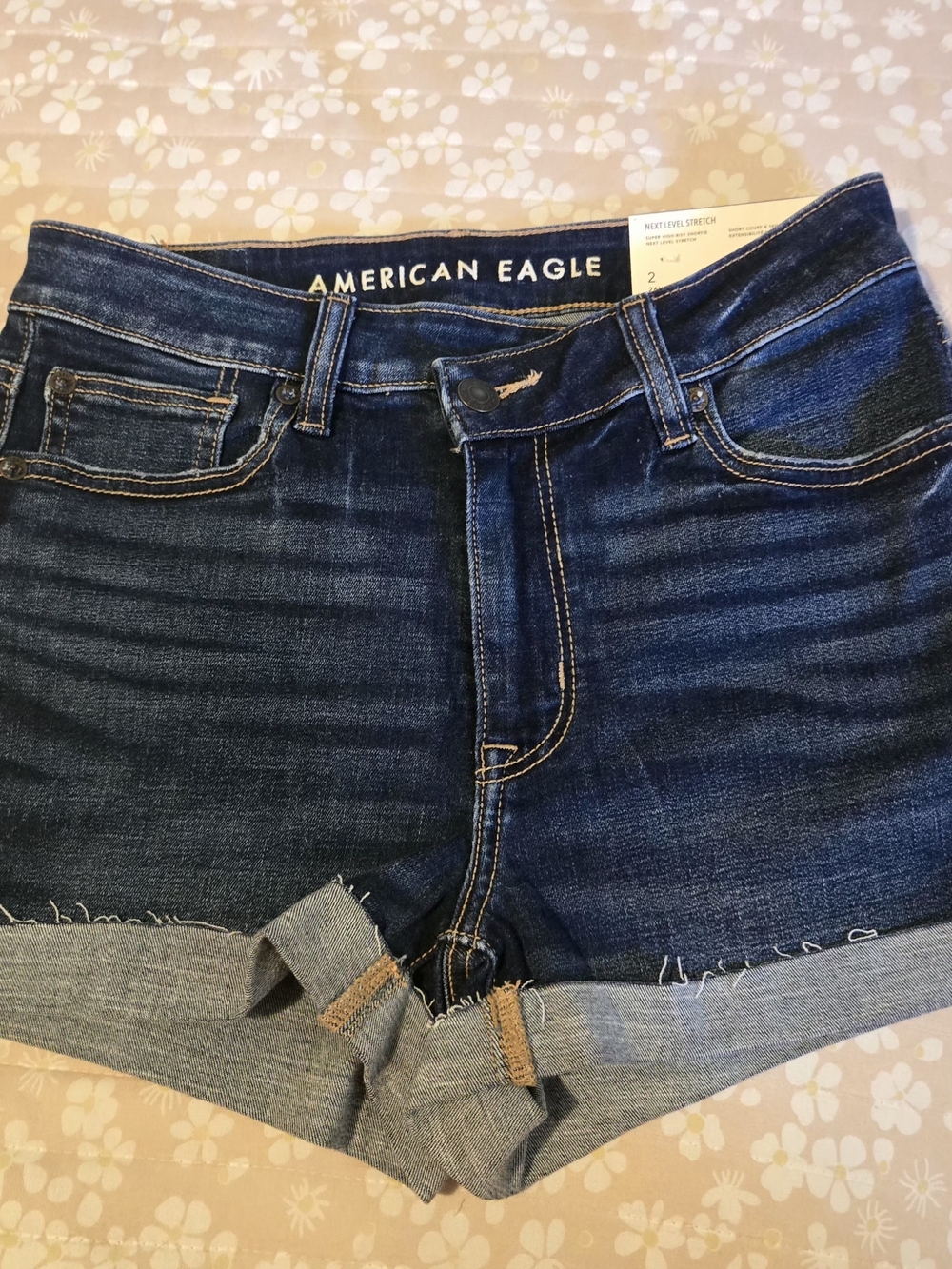 American Eagle Outfitters Dark Blue Denim Rolled Hem Women’s Shorts
